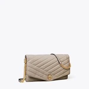 Tory Burch KIRA Quilted Clutch with Gold Chain - Heron Gray